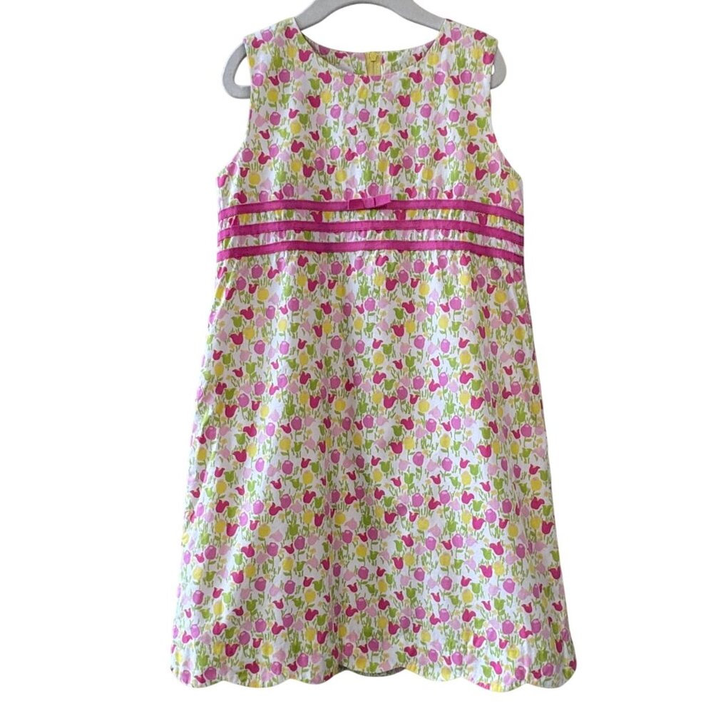 LILLY PULITZER Tulips Dress Girls 7 Scalloped Hem Sleeveless Spring Floral Summe